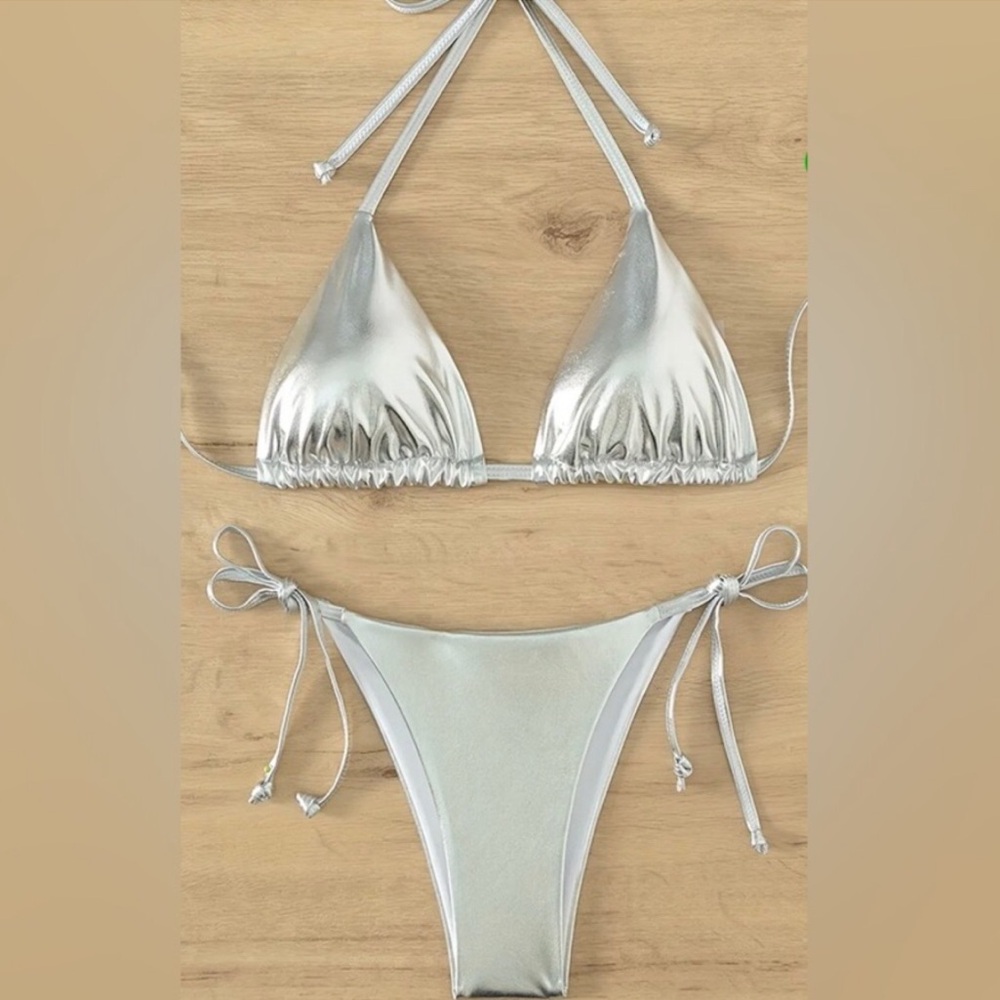 Nwot Silver Metallic Adjustable String Bikini. Br… - image 2